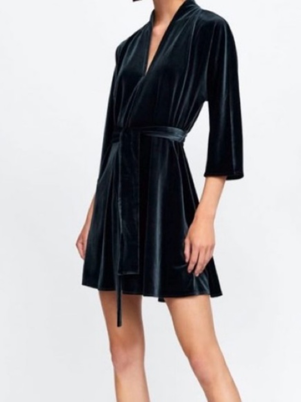 Zara Forest Velvet Mini 3/4 sleeve Wrap Dress with Tie Belt Small EUC